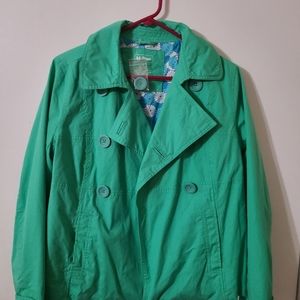 LL Bean Jacket Size Med Green Hard Shell Lined Light Fall Coat